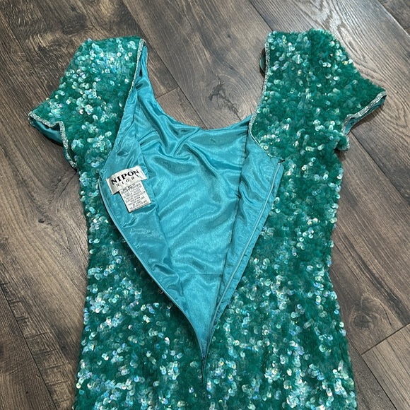 VINTAGE Nippn Nights sequin iridescent green dress Size 10 - Picture 6 of 9
